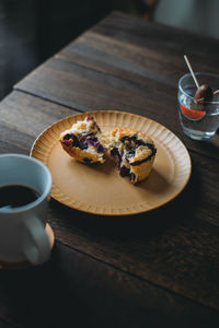 High angle view of breakfast on table