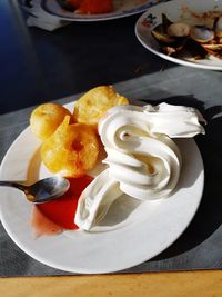 High angle view of dessert in plate on table