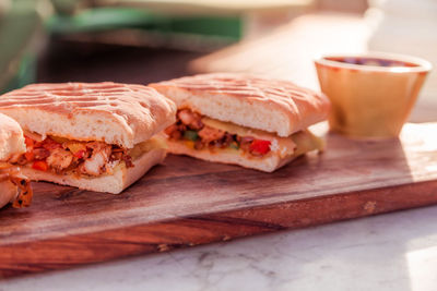 Close-up of breakfast served on table