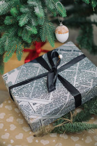 Close-up of christmas tree on table