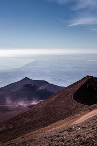 Scenic view of volcanic mountain against sky