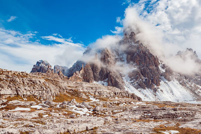 Scenic view of snowcapped mountains against sky