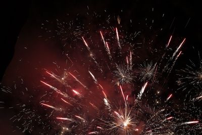 Low angle view of firework display at night