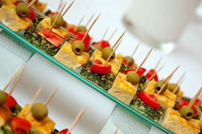 High angle view of vegetables in plate on table