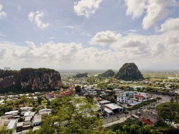 High angle view of townscape against sky