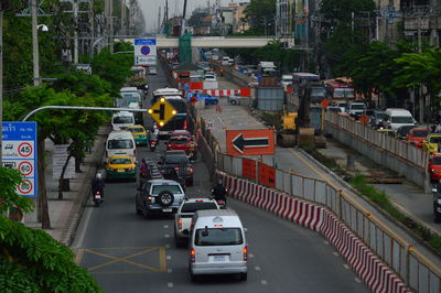 High angle view of traffic on city street