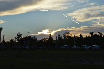 Trees against sky at sunset