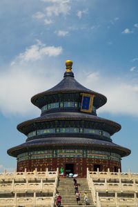 Low angle view of temple building against sky