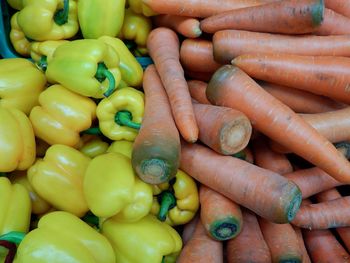 High angle view of vegetables for sale at market stall