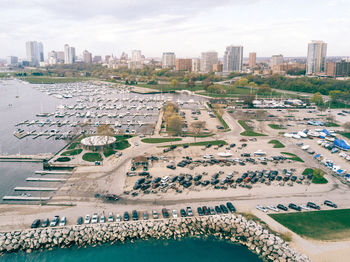 High angle view of cityscape against sky