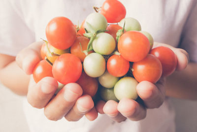 Midsection of person holding tomatoes