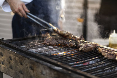 Preparation of red meat in bbq. raw red meat high qualty food for social events like wedding