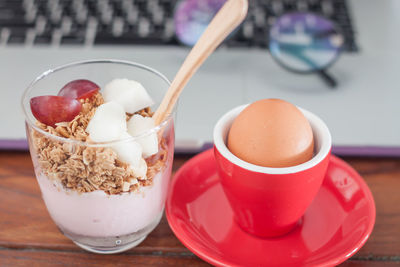 Close-up of breakfast on table