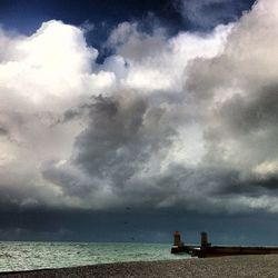 Scenic view of sea against cloudy sky