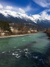 Scenic view of snowcapped mountains against sky