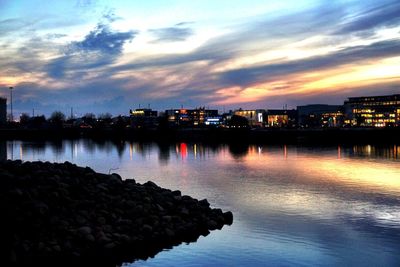 Reflection of clouds in water at dusk