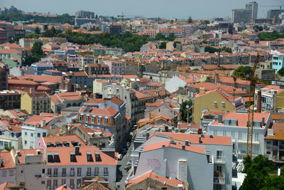 High angle view of buildings in city