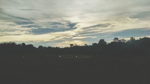 Silhouette trees on landscape against sky