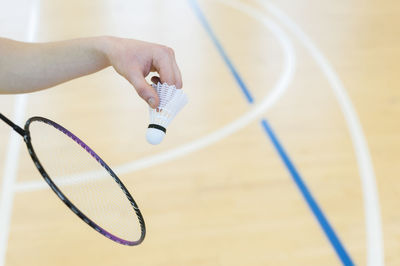 High angle view of woman playing with ball