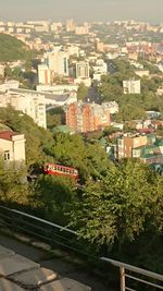 High angle view of buildings in city