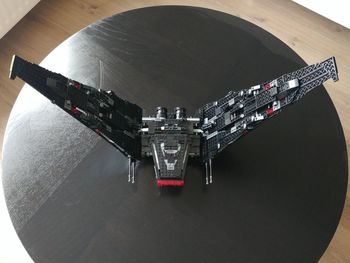 High angle view of telephone booth on table