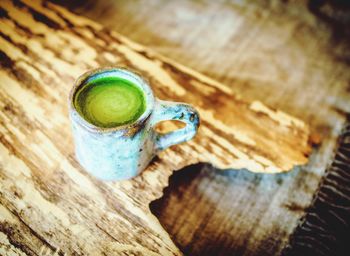 High angle view of drink on table