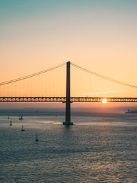 View of suspension bridge at sunset