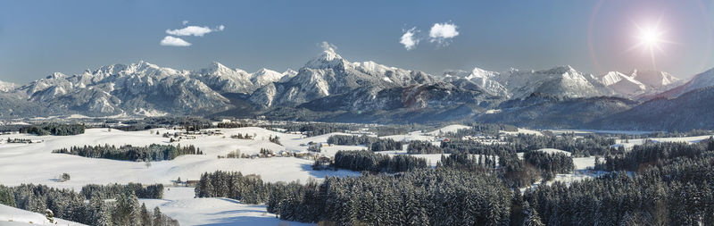 Panoramic view of snowcapped mountains against sky