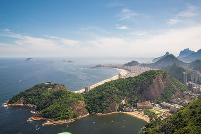 Scenic view of sea and mountains against sky, rio de janeiro 