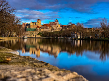 Reflection of buildings in lake