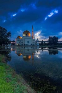 Reflection on mosque on lake