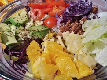 High angle view of chopped vegetables in plate