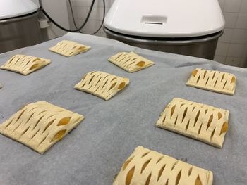 High angle view of cookies on table