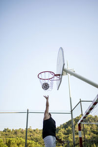 Low angle view of basketball hoop against sky