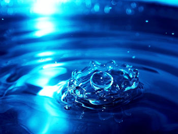 Close-up of drop falling on water