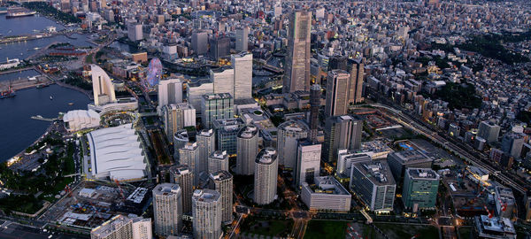 High angle view of modern buildings in city,tokyo- japan