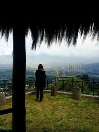 Rear view of woman standing in park