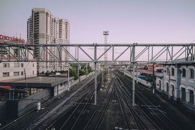 Railroad tracks against clear sky