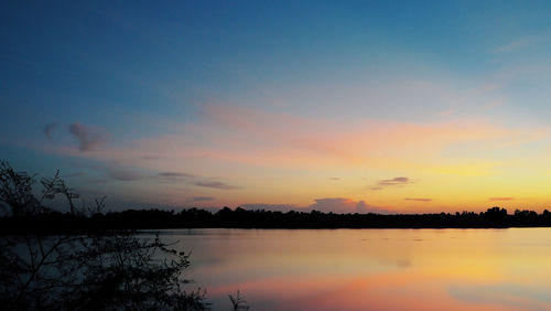 Scenic view of lake against sky during sunset