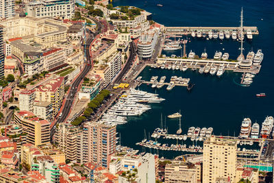 High angle view of buildings in city