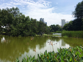 Scenic view of lake against sky