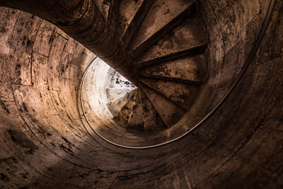 High angle view of spiral staircase in old building
