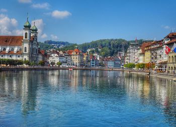 River passing through city buildings