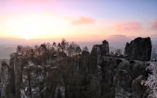 Panoramic view of trees against sky during sunset