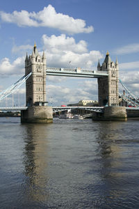 View of bridge over river against cloudy sky