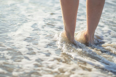 Low section of person standing on beach