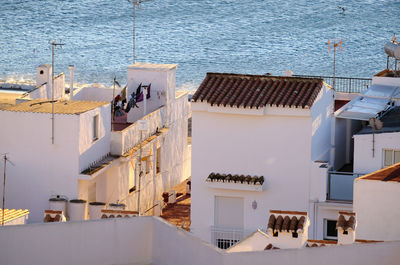 High angle view of buildings against sky