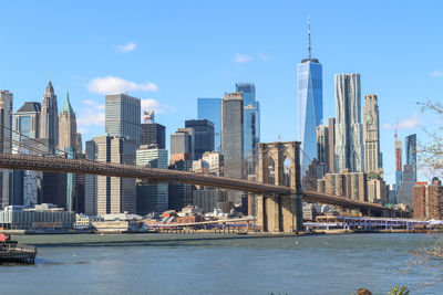 View of modern buildings in city at waterfront