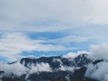 Scenic view of mountains against cloudy sky