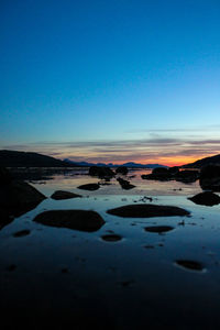 Scenic view of sea against clear sky during sunset